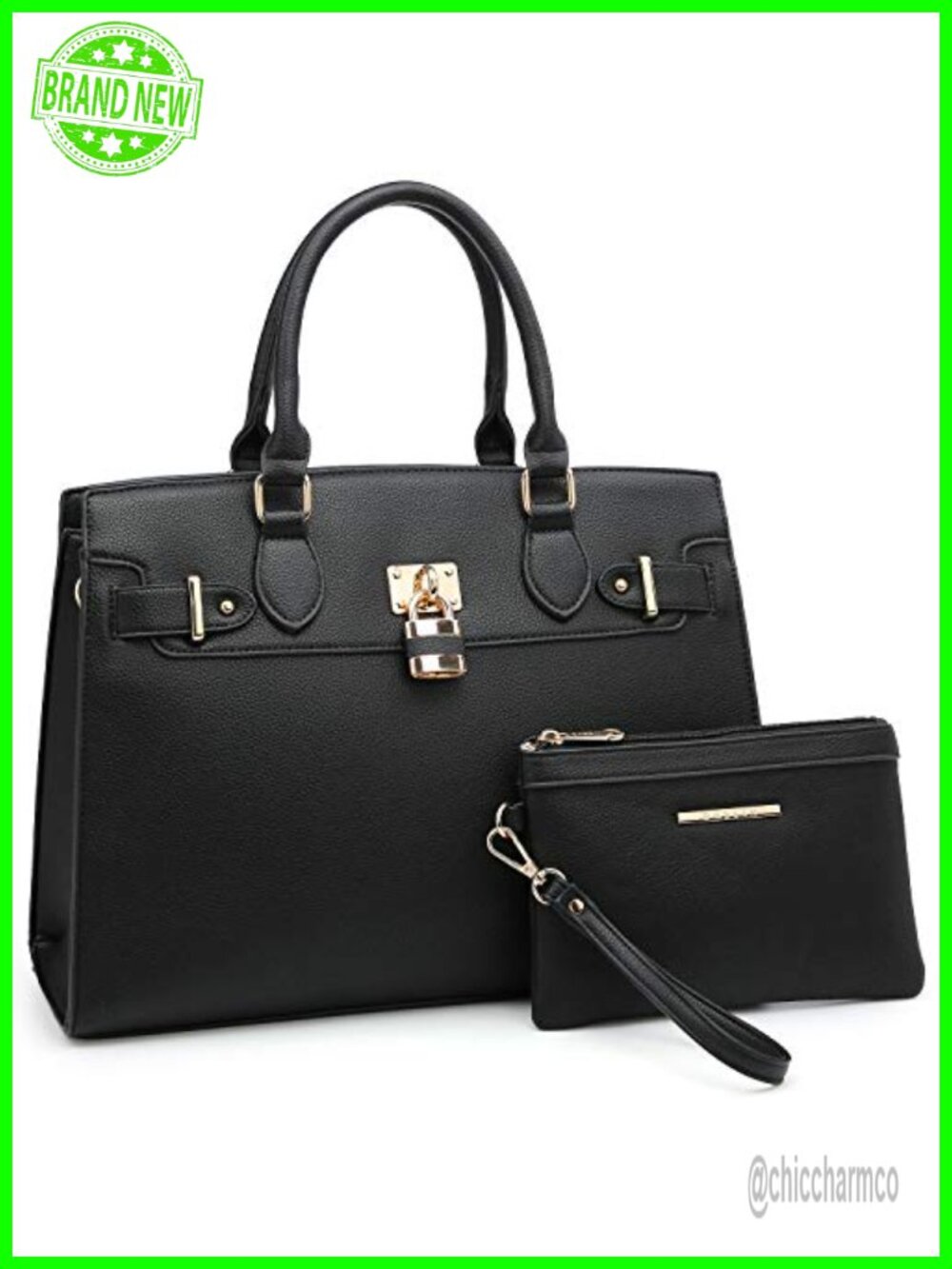 Vegan Leather Satchel Handbag with Matching Clutch Wallet Set